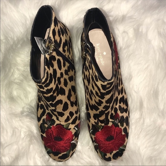 Kate Spade Floral Leopard Cow Hair Ankle Boots NEW - Picture 3 of 7